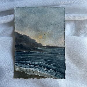 “Golden Drift” Hand-Painted Coastal Watercolor